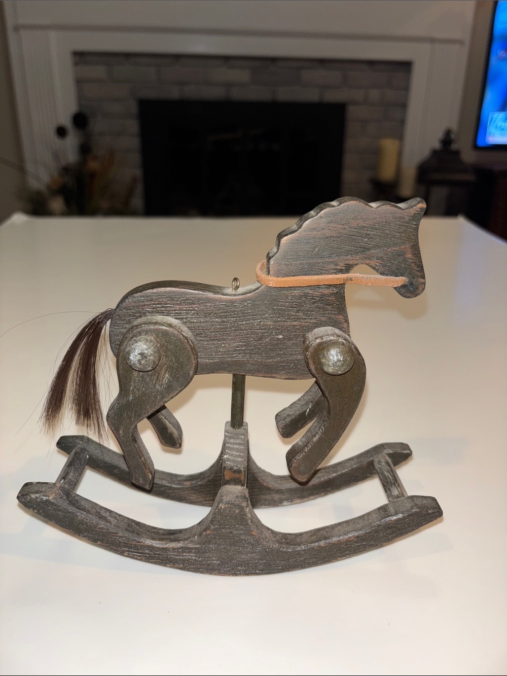 Rustic Dark Brown Wooden Rocking Horse